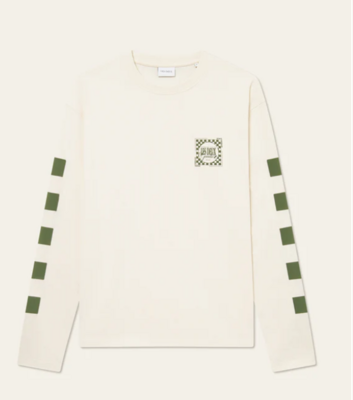 Camiseta Le deux manga larga marfil verde